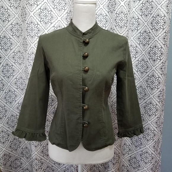 Army Green Military inspired Button Up Jacket - Picture 1 of 8